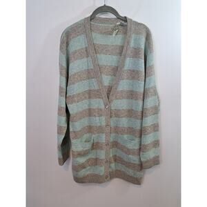 Workshops Fenn Wright & Manson Teal Gray Stripe Cardigan Lambswool Size Medium